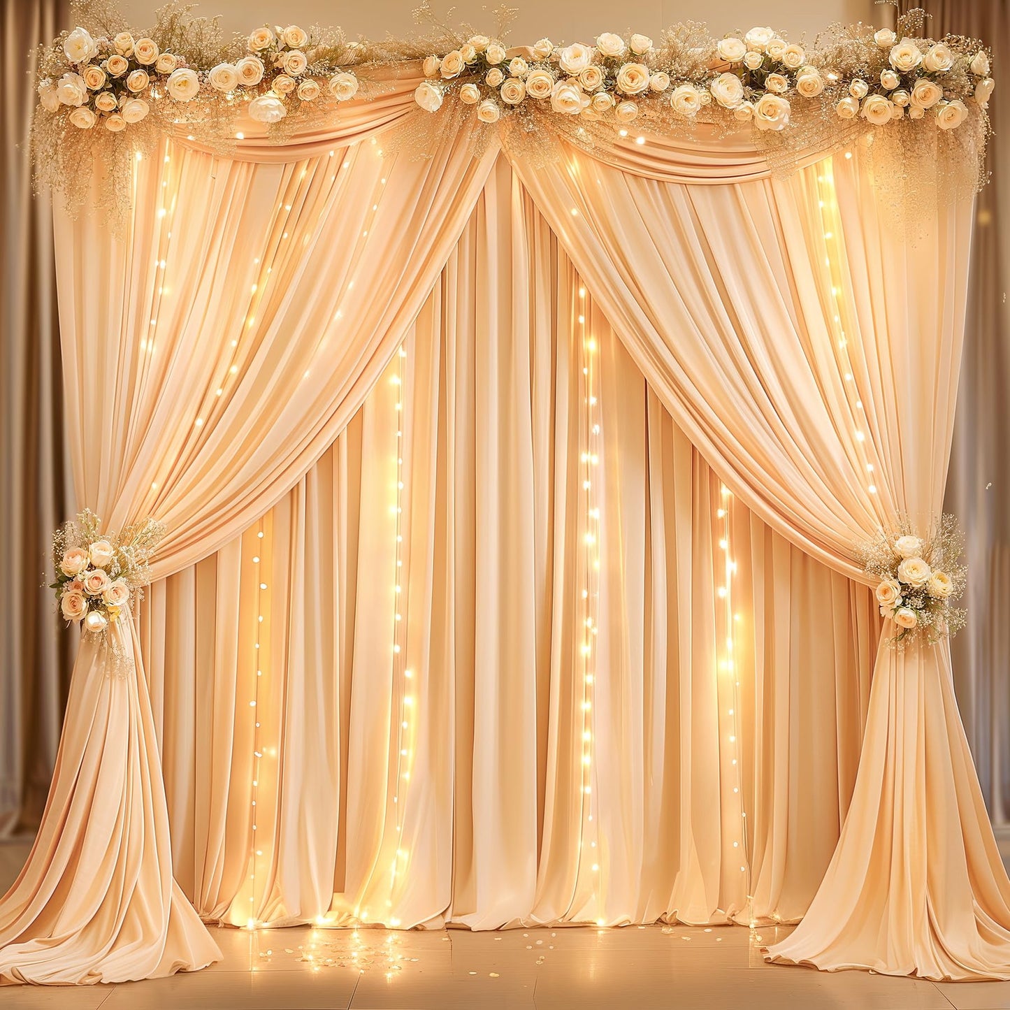 10x10ft Pink Backdrop Curtain with Lights String for Parties Wedding Wrinkle Free Soft Curtains Photo Backdrop Drapes for Girls Birthday Baby Shower Background Decorations 5x10ft, 2 Panels