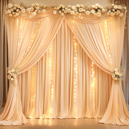 10x10ft Pink Backdrop Curtain with Lights String for Parties Wedding Wrinkle Free Soft Curtains Photo Backdrop Drapes for Girls Birthday Baby Shower Background Decorations 5x10ft, 2 Panels