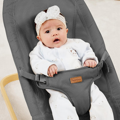 Foldable Baby Bouncer, Baby Seat with 3 Adjustable Heights, Portable Newborn Rocker, Ergonomic Bouncy Seat for Natural Bounce, Bouncer for Babies 0-6 Months, Soft Cotton (Beige)