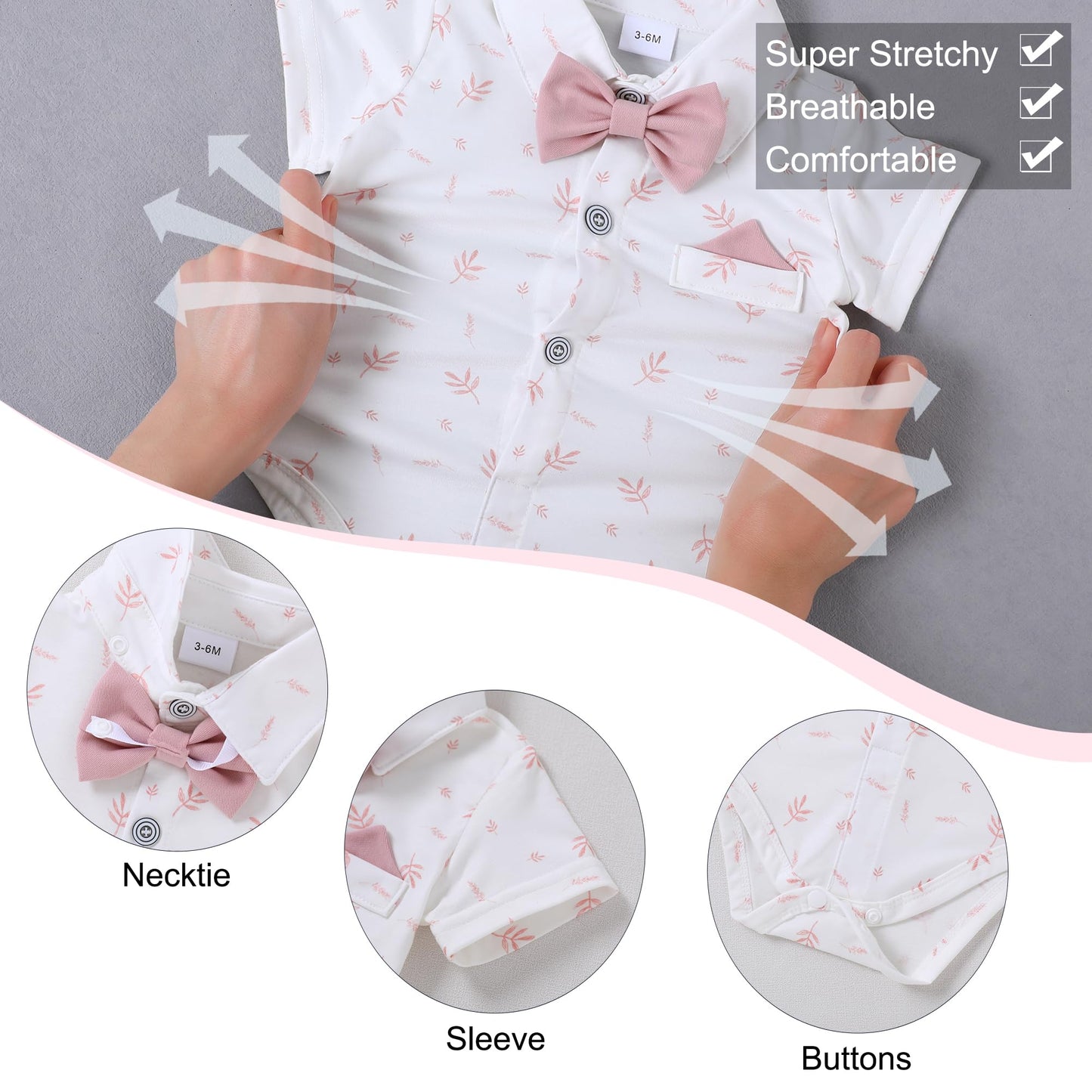 YUEMION Infant Baby Boy Clothes Gentleman Outfits Suits Summer Short Sleeve Bowtie Bodysuit Shirts + Suspender Shorts(0-24M)