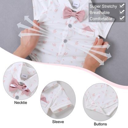 YUEMION Infant Baby Boy Clothes Gentleman Outfits Suits Summer Short Sleeve Bowtie Bodysuit Shirts + Suspender Shorts(0-24M)