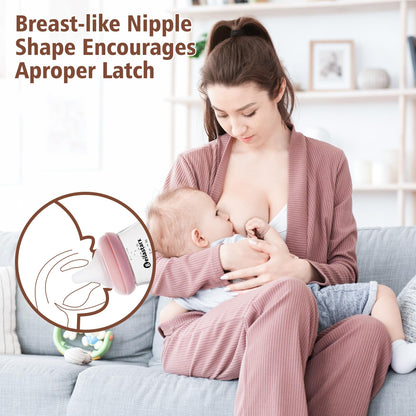 Glass Baby Bottles with Natural Response Nipple Size SS - Anti Colic Baby Bottles Wide Neck Slow Flow Baby Bottle (Red, 4oz (Pack of 4))