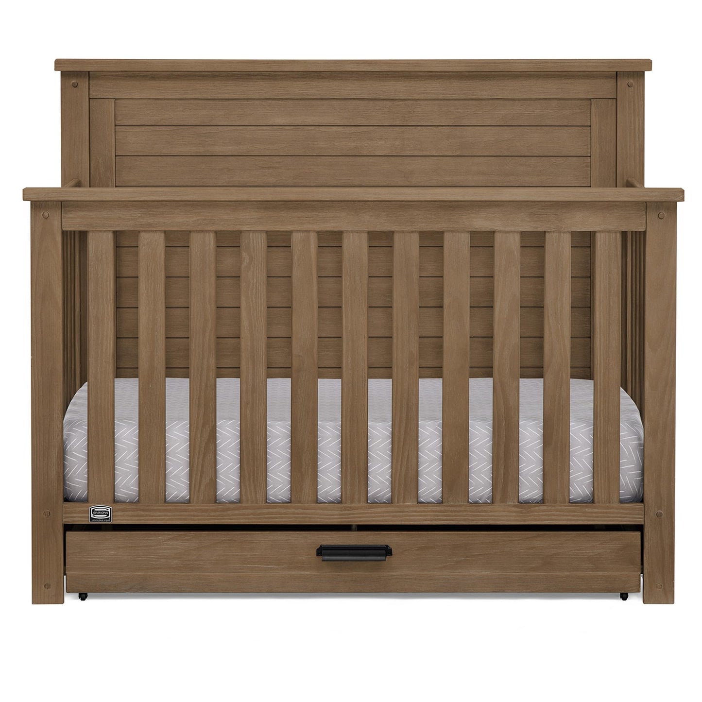 Delta Children Simmons Kids Caden 6-in-1 Convertible Crib with Trundle Drawer, Greenguard Gold Certified, Rustic Mist