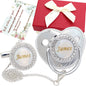 Personalized Pacifier Set with Name, BPA Free, Bling Gold Silver Pink Rose Gold Luxurious Ideal Gift for Newborns (Gold)