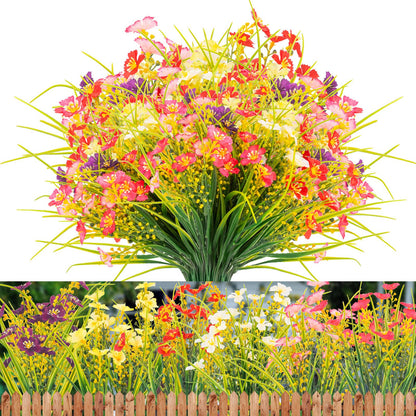 12 Bundles Artificial Flowers Outdoor UV Resistant Fake Plastic Plants Indoor Outside Hanging Plants Garden Porch Window Box Home Wedding Farmhouse Festive Shrub Decor (Pink)