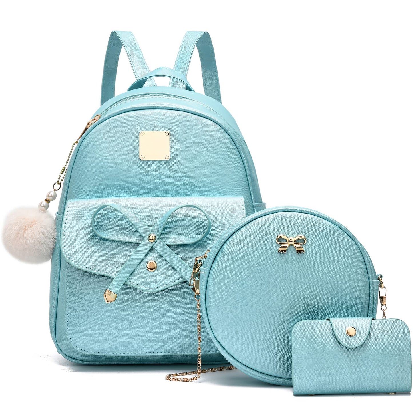 I IHAYNER Girls Bowknot 3-Pieces Fahsion Leather Backpack Backpack Purse for Women Rucksack for Ladies Shoulder Bag