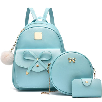 I IHAYNER Girls Bowknot 3-Pieces Fahsion Leather Backpack Backpack Purse for Women Rucksack for Ladies Shoulder Bag