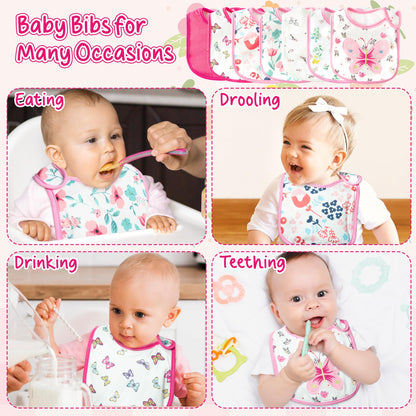 7Pcs Cotton Waterproof Baby Bibs Hook Loop Closure Newborn Bib Keepsake Baby Gift for Drooling Feeding Eating