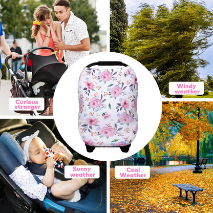 Rquite All-in-1 Car Seat Cover Baby, Carseat Covers for Girl Boy, Stretchy Soft Infant Car Seat Cover, Multi-use Baby Carrier Cover, Car Seat Canopy, Stroller Sun Shade, Nursing Breastfeeding Cover