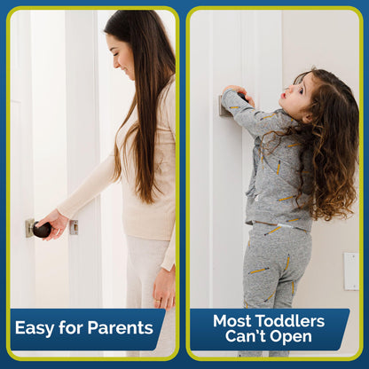 Child Safety Door Knob Cover (4 Pack) Hard-to-Remove Dual-Lock Door Handle Covers for Kids - Reusable Baby Proof Door Knob Locks - Installs Easily, No Tools Needed (White)