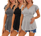 Ekouaer Maternity Shirts 3 Packs Flying Short Sleeve Nursing Tops Pregnancy Clothes