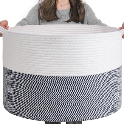 INDRESSME XXXLarge Cotton Rope Basket 21.7" x 21.7" x 13.8" Woven Baby Laundry Blanket Basket Toy Baskets with Handle Storage Comforter Cushions Thread Laundry Hamper