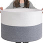 INDRESSME XXXLarge Cotton Rope Basket 21.7" x 21.7" x 13.8" Woven Baby Laundry Blanket Basket Toy Baskets with Handle Storage Comforter Cushions Thread Laundry Hamper