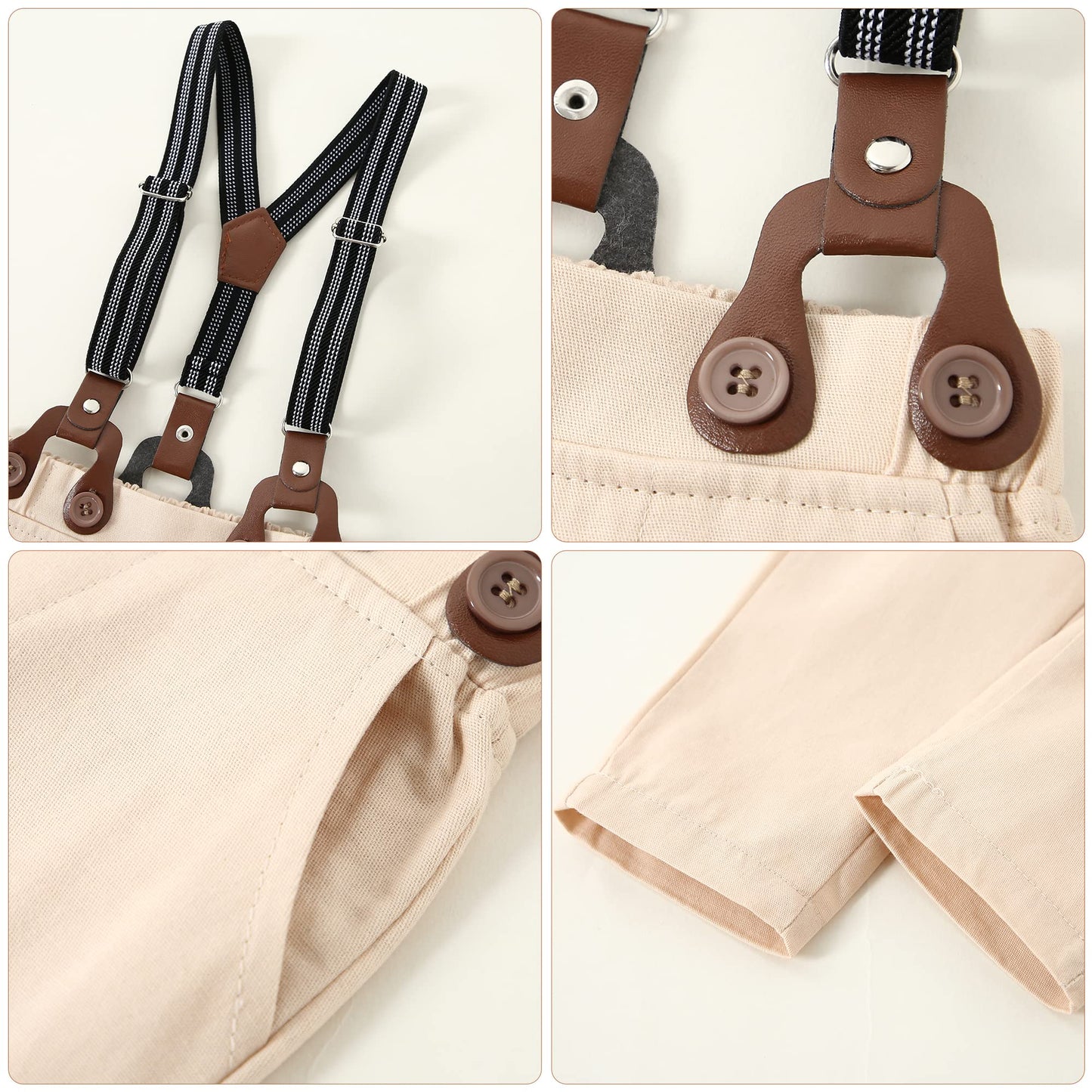 YUEMION Baby Boy Clothes Wedding Outfit Suits, 0-18 Months Infant Boy Gentleman Set, Dress Shirt+Vest+Suspender Pants+Bowtie