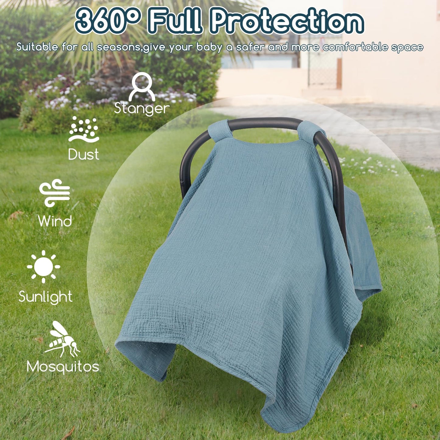 2 in 1 Muslin Infant Car Seat Cover, Multi-Purpose Breastfeeding Covers for Nursing, Breathable Carseat Cover for Baby Girls, Green