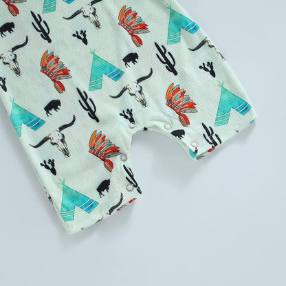 Gueuusu Country Baby Clothes Boy Girl Western Cow Print Short Sleeve Romper Bodysuit Ribbed One Piece Jumpsuit Summer Outfit