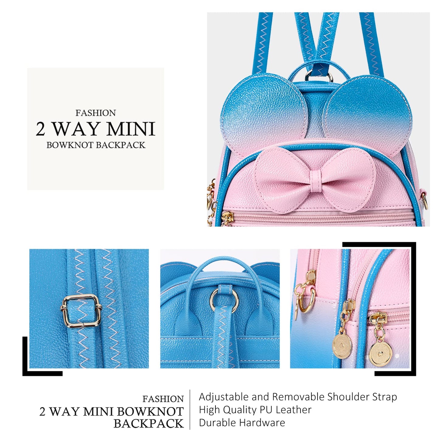 KL928 Girls Bowknot Polka Dot Cute Mini Backpack Small Daypacks Convertible Shoulder Bag Purse for Women