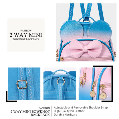 KL928 Girls Bowknot Polka Dot Cute Mini Backpack Small Daypacks Convertible Shoulder Bag Purse for Women