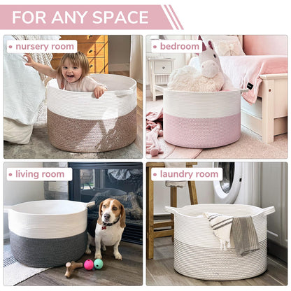 INDRESSME XXXLarge Cotton Rope Basket 21.7" x 21.7" x 13.8" Woven Baby Laundry Blanket Basket Toy Baskets with Handle Storage Comforter Cushions Thread Laundry Hamper