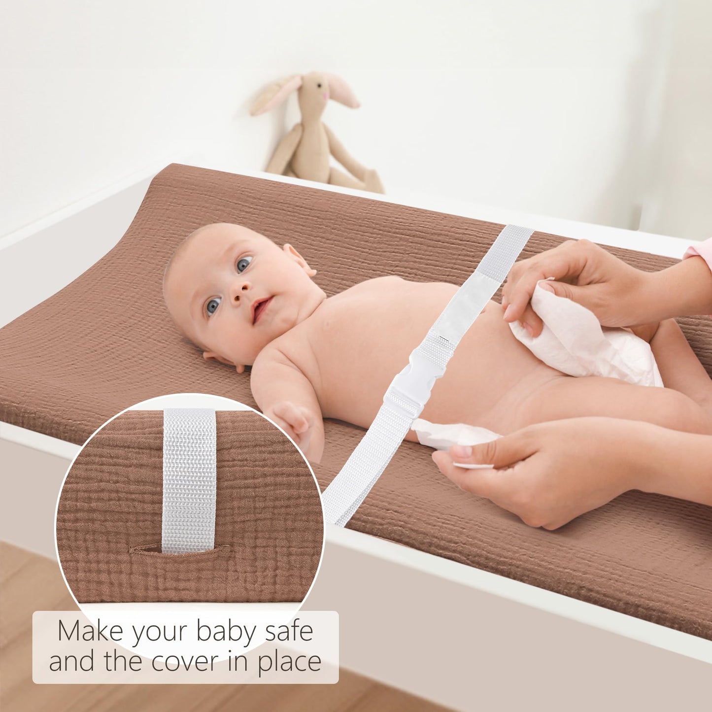 Bearmoss Changing Pad Cover, 2 Pack Muslin [100% Cotton] Diaper Changing Table Covers, 32'' x 16'' Soft Breathable Changing Pad Sheets for Unisex Baby Girls and Boys with Strap Holes (Bluemoon)