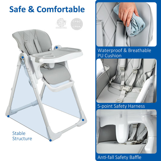 GAOMON Baby High Chair, Multifunctional Infant Highchairs with Adjustable Height and Recline, Foldable High Chair for Babies & Toddlers, High Chair with Removable Tray Easy Clean (Gray)