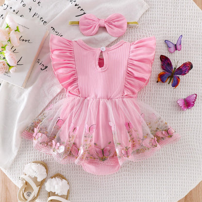 Baby Girl Clothes Newborn Summer Outfits Butterflies Embroidery Tulle Ruffle Sleeveless Infant Romper 0-18 Months