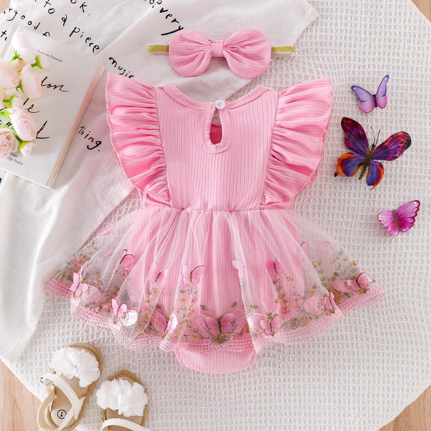 Baby Girl Clothes Newborn Summer Outfits Butterflies Embroidery Tulle Ruffle Sleeveless Infant Romper 0-18 Months