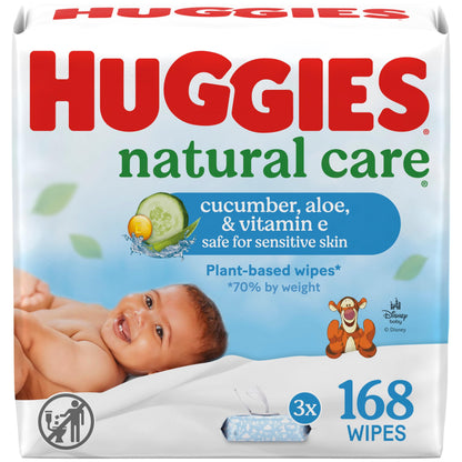 Huggies Natural Care Cucumber, Aloe and Vitamin E Baby Wipes, Hypoallergenic, Scented, 6 Flip-Top Packs (288 Wipes Total), Packaging May Vary