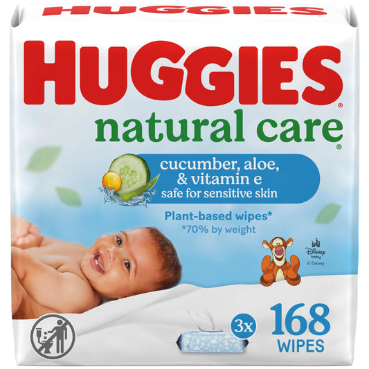 Huggies Natural Care Cucumber, Aloe and Vitamin E Baby Wipes, Hypoallergenic, Scented, 6 Flip-Top Packs (288 Wipes Total), Packaging May Vary