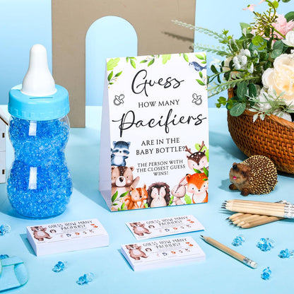 Roowest 512 Pcs Baby Shower Games Guess How Many Pacifiers Sign 100 Small Guessing Games 10 HB Pencils 750ml Milk Bottle 400 Acrylic Pacifiers Decoration for Guest Gender Reveal(Pink,Bear)