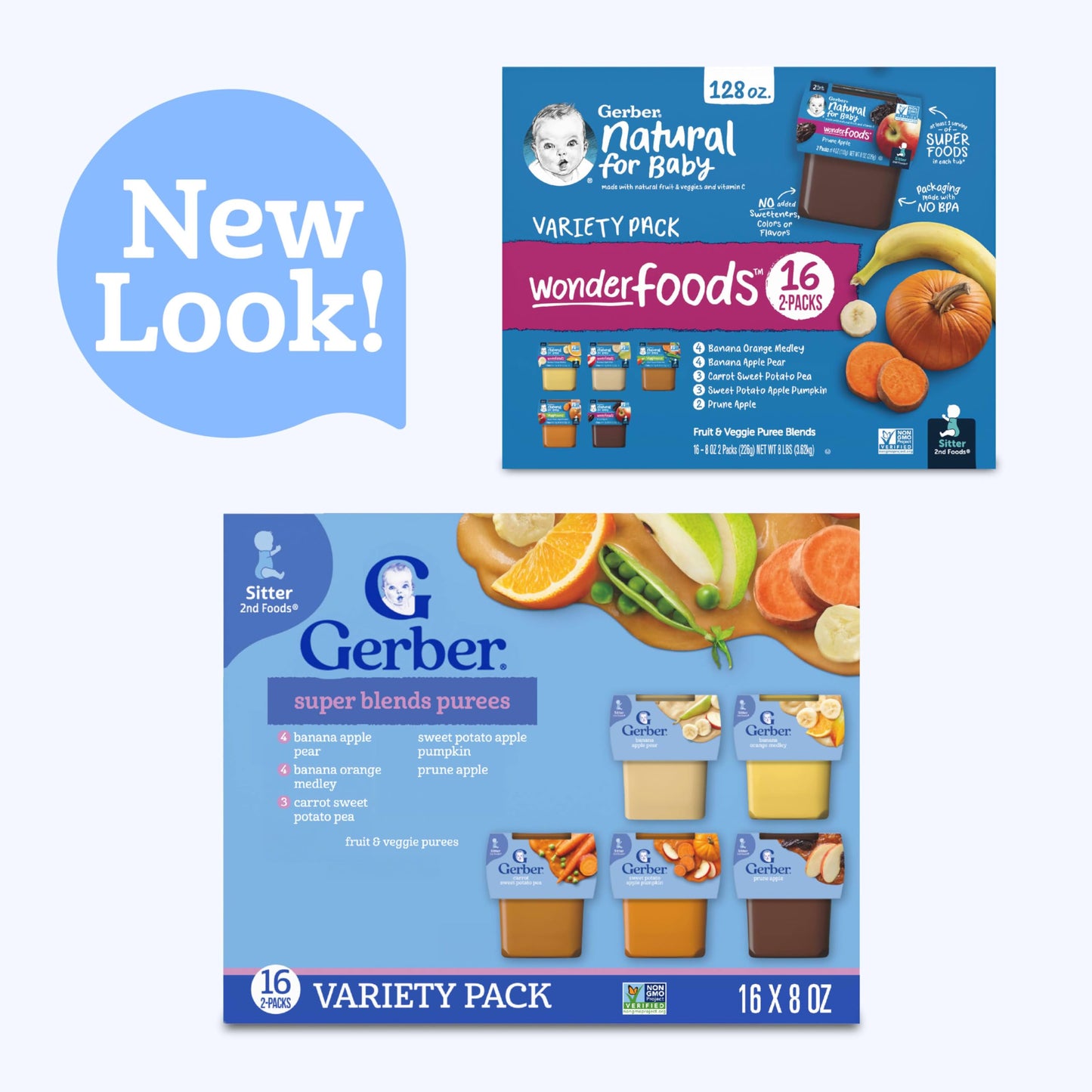 Gerber Stage 2 Baby Food, Super Blends Puree Tubs, No Added Colors or Flavors, Baby Puree, Variety 32-Pack