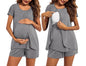 Ekouaer Women's Maternity Nursing Pajamas Set Breastfeeding Sleepwear Double Layer Short Sleeve Top & Shorts Nursing Pjs