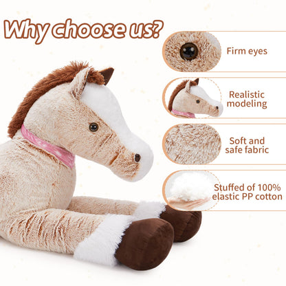 Tezituor 47 Inch Giant Horse Stuffed Animal, 4ft Realistic Chocolate Stuffed Horse Plush Toy, Hugging Soft Horse Pony Plush Pillow for Boys Girls,