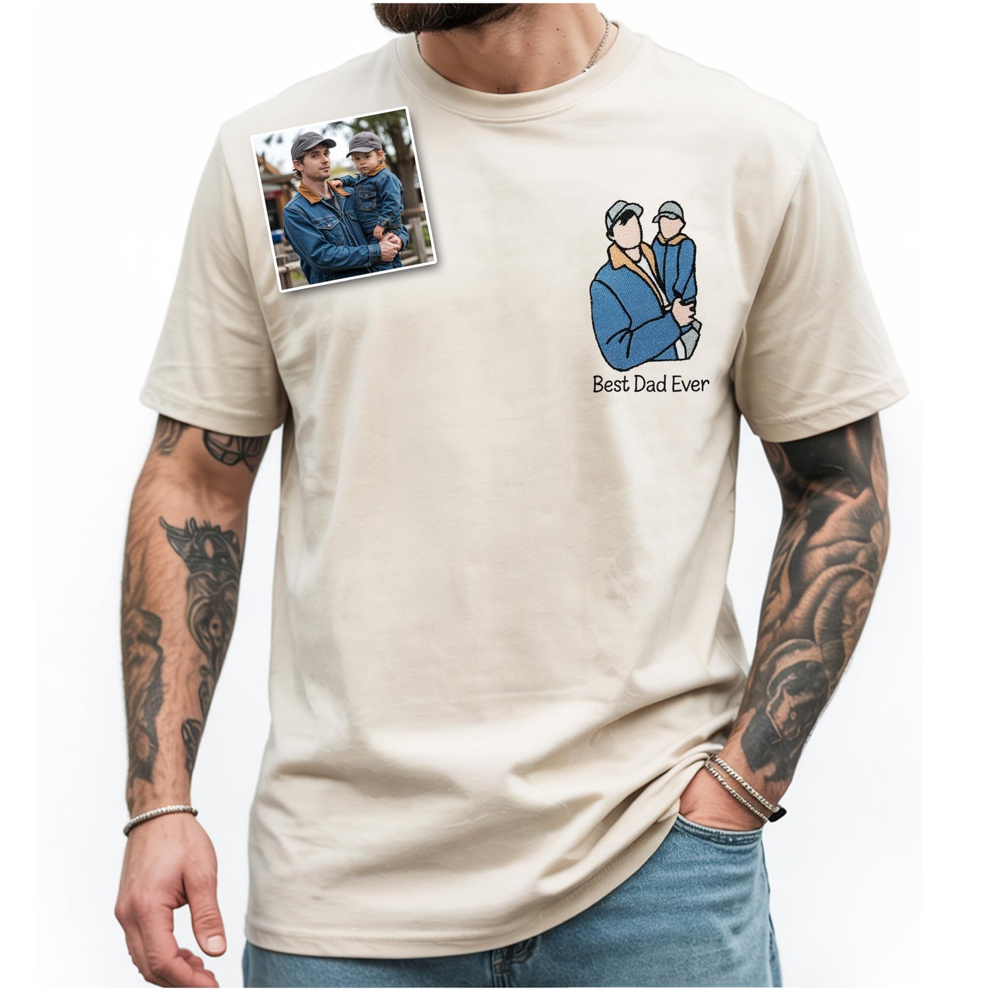 NAZENTI Personalized Dad Embroidered Sweatshirt, Custom Dad Est Shirt with Kid Name, Photo Shirt for Men, Fathers Day Shirts