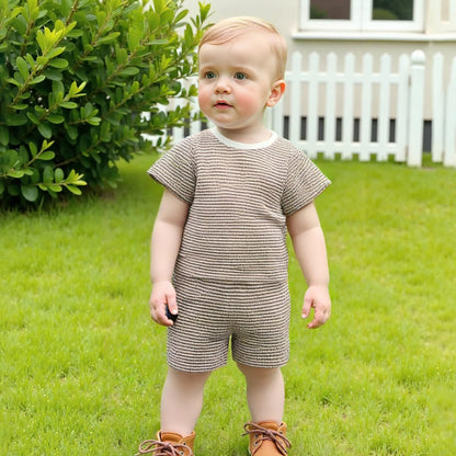 VISGOGO Baby Boy Girls Toddler Summer Outfit Striped T-shirt Toddler Boy Summer Clothes 6 12 18 Months 2 3 4 5 T Short Set