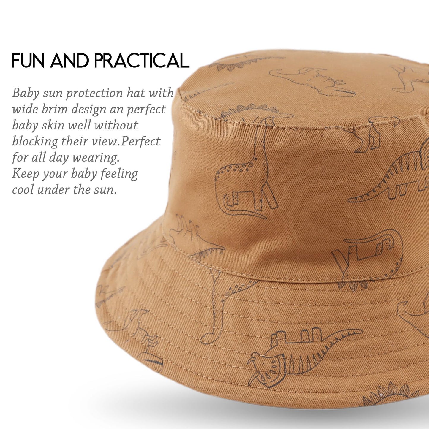 JANGANNSA Dinosaur Baby Boys Sun Hat Cotton Toddler Girls Bucket Hats Summer Sun Protect Cap for Kids