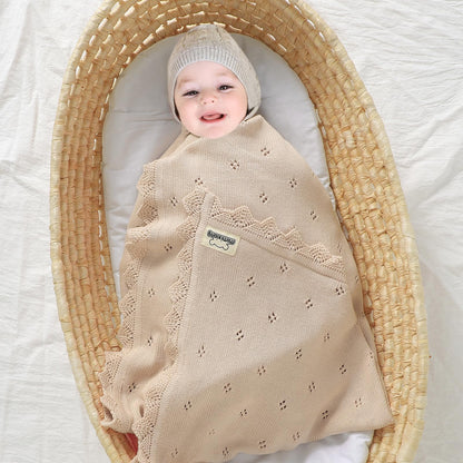 mimixiong Cotton Baby Blanket Knitted Crochet Receiving Crib Nursery Swaddling Blankets for Newborn Baby Boy Girl Off White 30x40 Inch