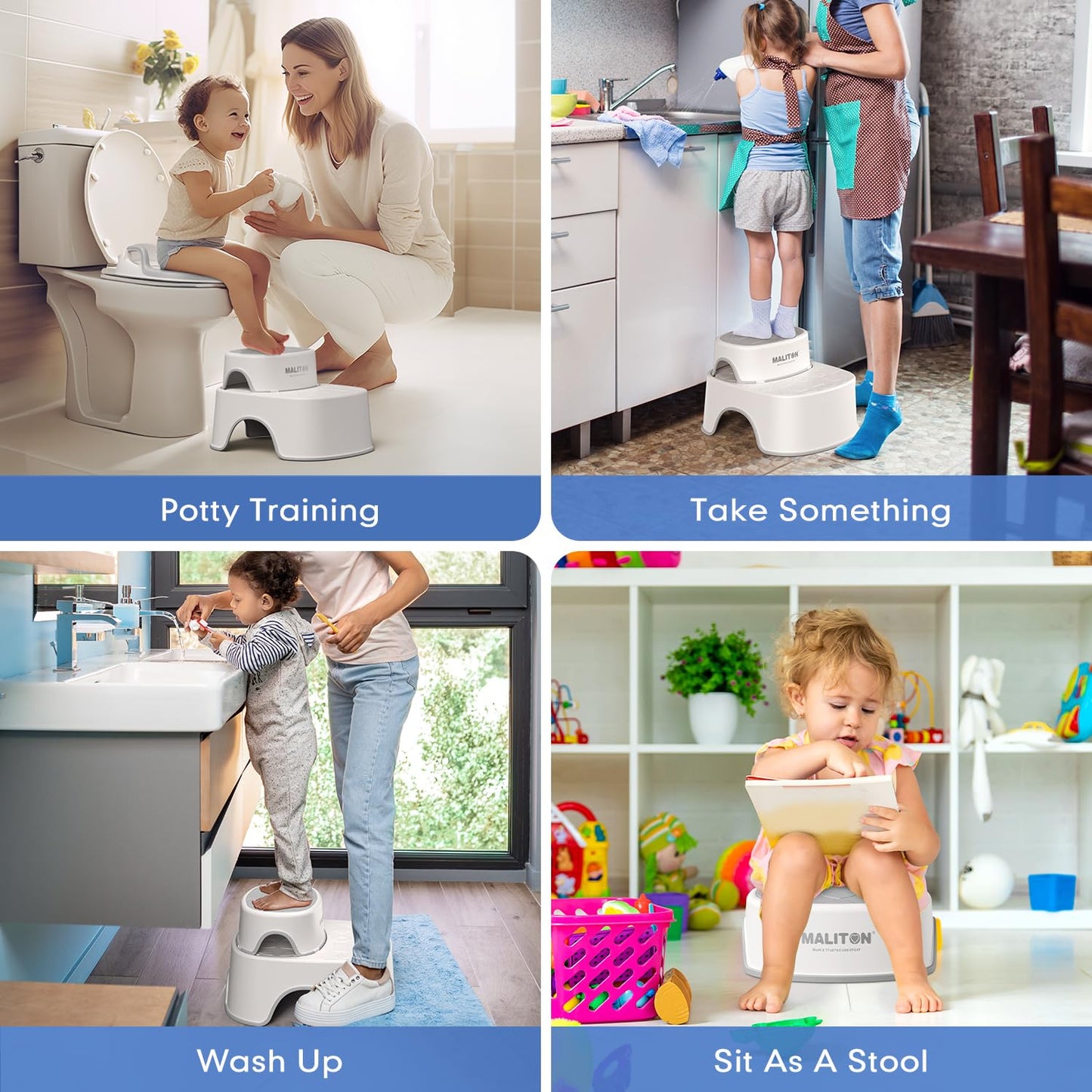 Potty Training Seat with Step Stools, Maliton Potty Training Toilet for Toddlers Girls with Splash Guard, Anti-Slip Toddler Stool for Bathroom, One Potty Seat and 2 in 1 Step Stool for Kids (Pink)