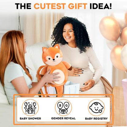 100% Cotton Non-Toxic Hypoallergenic Baby Backpack Head Protection Pillow, Full Head Coverage, Baby Head Pillow for Falling, Secure, Durable, Fox (Orange)