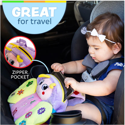 Buckle Toys Blossom Butterfly Toddler Backpack with Buckles and Toddler Learning Activities and Sensory Toys for Toddlers 1-3, Travel Essentials & Road Trip Activities for Fine Motor Skill Development