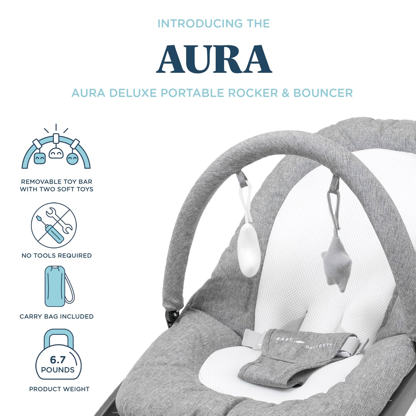 Baby Delight Aura Deluxe | Portable Baby Bouncer for Infants | Baby Rocker | Quilted Charcoal Tweed