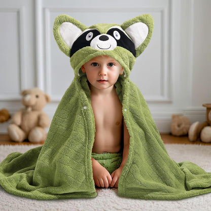 Hooded Baby Towels Boy for 0-6 Years, 50"x 32" Extra Large Toddler Bath Towels with Hood for Boys & Girls, 2-Pack Absorbent Thick Soft Gift for Kids Yellow Lion & Orange Monkey