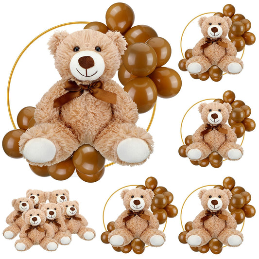 6 Sets Bear Baby Shower Table Centerpieces Bear Stuffed Animals 12 Inch Metal Floral Hoop with Stand Balloon for Wedding Baby Shower Birthday Flowers Table Decorations(Brown)
