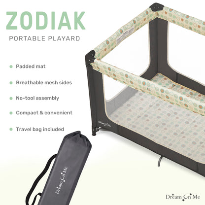 Dream On Me Zodiak Portable Playard in Navy, Lightweight, Packable and Easy Setup Baby Playard, Breathable Mesh Sides and Soft Fabric - Comes with a Removable Padded Mat
