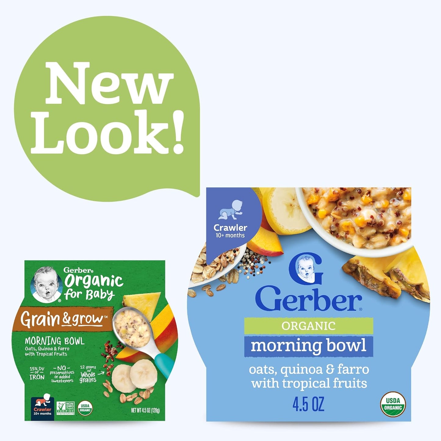 Gerber Organic Grain & Grow Morning Bowl, Oats, Red Quinoa & Farro with Tropical Fruits, 4.5 Ounce (Pack of 8)