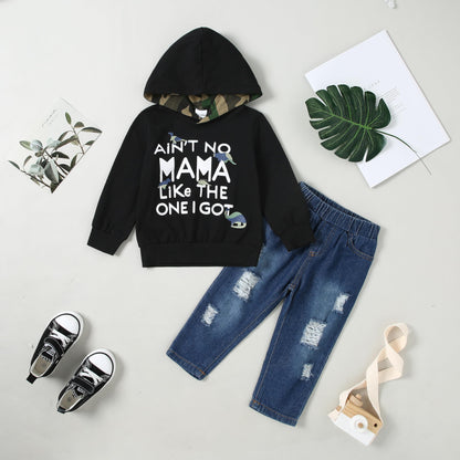WESIDOM Baby Boy Clothes, Long Sleeve Printing Hoodie With Jeans Pants Outfits Set