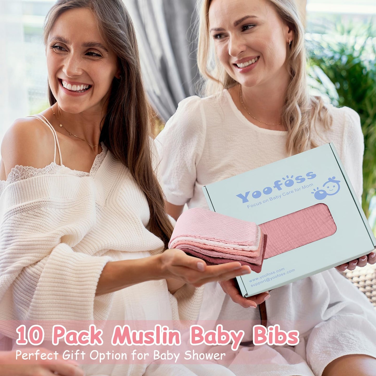 Yoofoss Muslin Baby Bibs 10 Pack Bandana Bibs 100% Cotton 6-Layer Soft Absorbent Drool Bibs for Boys and Girls, Pink Flower