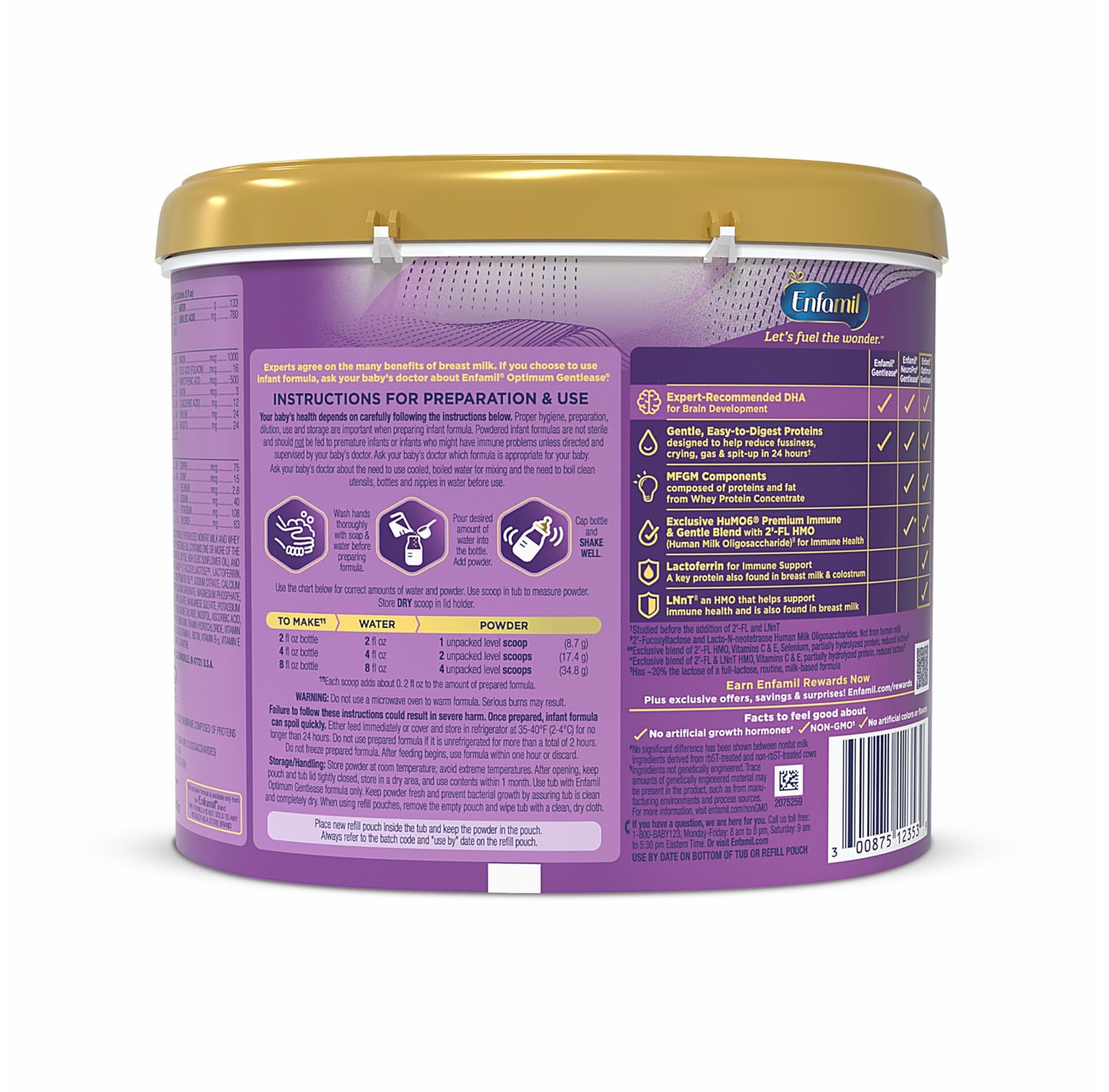 Enfamil Optimum Gentlease Baby Formula, Our Closest Formula to Breast Milk For Fussiness, Crying, Gas & Spit-up, Immune-Supporting Lactoferrin also found in Breast Milk, 19.5 Oz