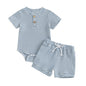 Kuriozud Newborn Baby Boy Summer Clothes Button Short Sleeve Romper Bodysuit Shorts Set Toddler Soft Waffle Outfit