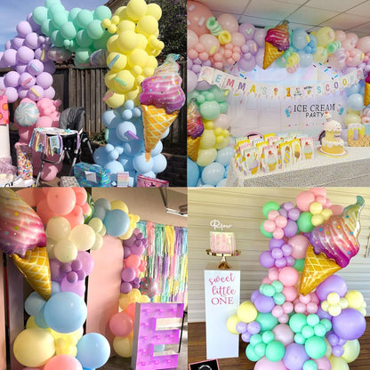 Pastel Balloon Garland Arch Kit, 142pcs Balloons Macaron Rainbow Ice Cream Foil Party for Baby Shower Girls Birthday Theme Decorations Pink Blue White